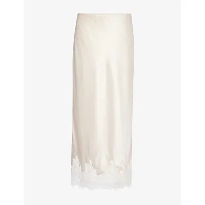 Dissh Womens Selene Lace-trim Satin Midi Skirt Oyster