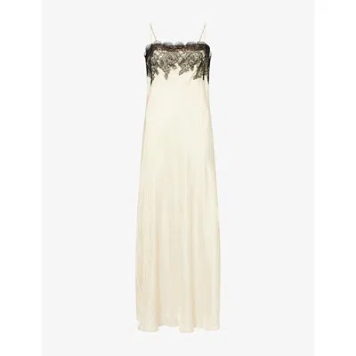 Dissh Womens Mina Lace-trim Satin Maxi Dress Straw In Neutral
