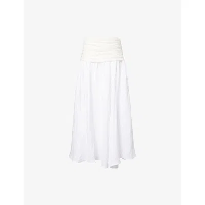 Dissh Womens White Hallie Flared Linen Midi Skirt