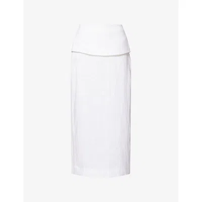 Dissh Womens White Yara Fold-over Linen Midi Skirt
