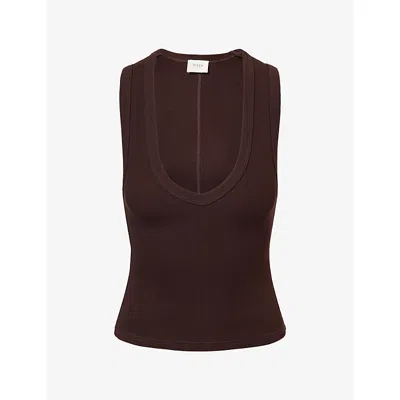 Dissh Womens Yasmin Plunge-neck Cotton-blend Tank Top Choc Xs