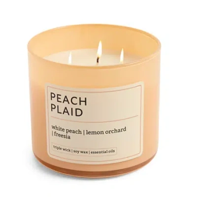 Distant Lands 14oz Peach Plaid 3-wick Scented Jar Candle