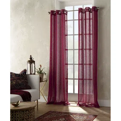 Distant Lands Fiji Solid Grommet Top Sheer Single Curtain Panel In Burgundy