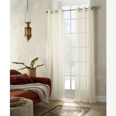 Distant Lands Fiji Solid Grommet Top Sheer Single Curtain Panel In Sand
