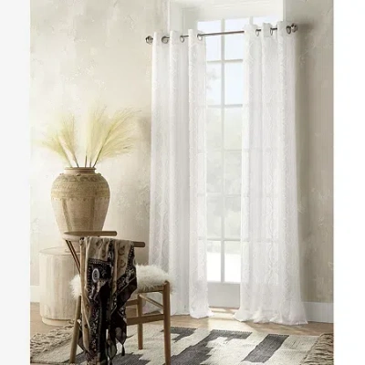 Distant Lands Ogee Clip Grommet Top Sheer Single Curtain Panel In White