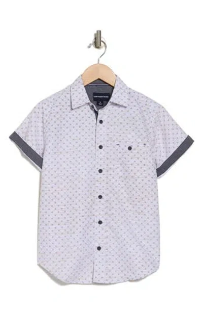 Distortion Kids' Diamond Short Sleeve Cotton Button-up Shirt In White