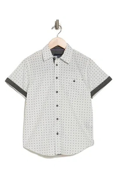 Distortion Kids' Dot Short Sleeve Cotton Button-up Shirt In White