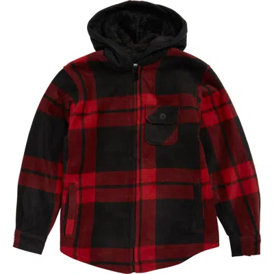 Distortion Kids' Plaid Hooded Flannel Button-up Shirt In Red