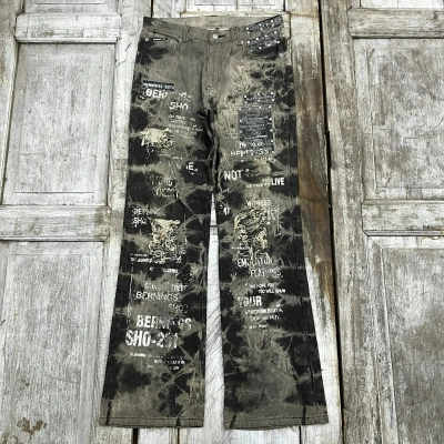 Pre-owned Distressed Denim X Hysteric Glamour Japanese Bernings Sho Printed Punk Bootcut Jeans Wc 354 In Black Printed