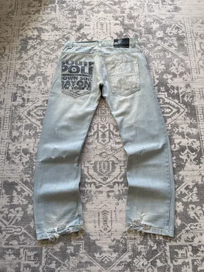 Pre-owned Distressed Denim X If Six Was Nine Distressed Vintage Southpole Flared Dirty Crash Denim Jeans In Light Blue
