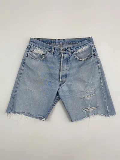 Pre-owned Distressed Denim X Levis 1990's Vintage Levi's 501 Heavy Distressed Cut Off Shorts In Vintage Washed Denim