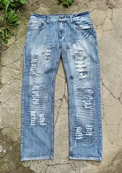 Pre-owned Distressed Denim X Vintage Y2k Vintage Distressed Ripped Denim Jeans In Washed Blue
