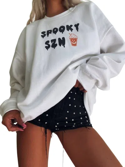 Distressed Vintage Couture Boo The Psl Is Out Crew Sweatshirt In White
