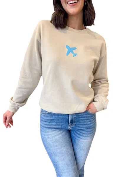 Distressed Vintage Couture Text Me When You Land Crew In Sand In Beige