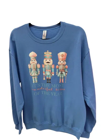 Distressed Vintage Couture Women's Frosty Nutcracker Sweatshirt In Blue