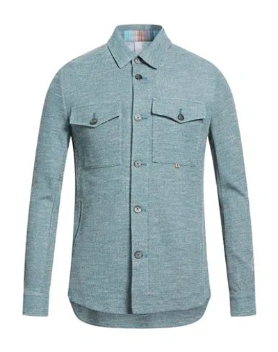 Distretto 12 Man Shirt Blue Size 40 Polyester, Cotton In Green