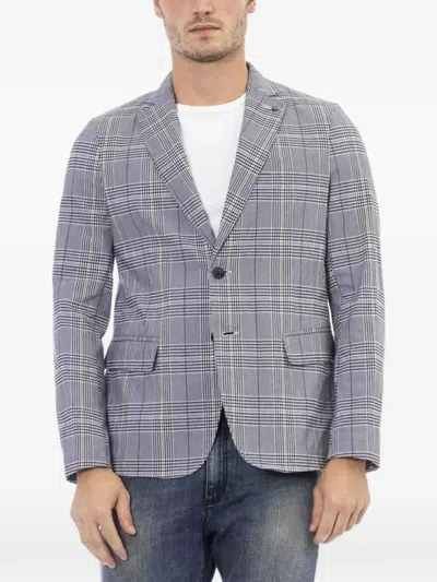Distretto 12 Prince Of Wales Check Blazer In Blue