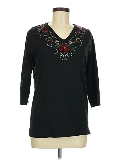 Pre-owned District 3/4 Sleeve Top Black V Neck Tops