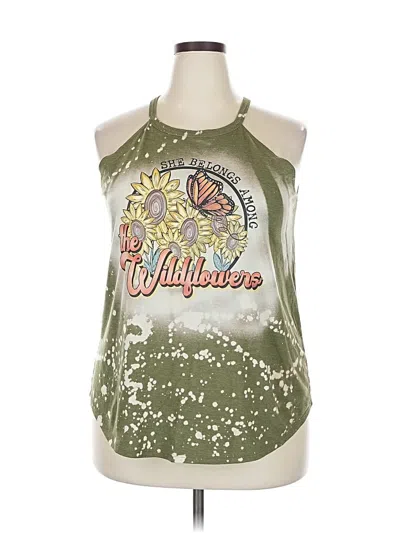 Pre-owned District Sleeveless Top Green Halter Neckline Tops