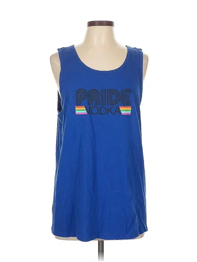 Pre-owned District Tank Top Blue Halter Neckline Tops