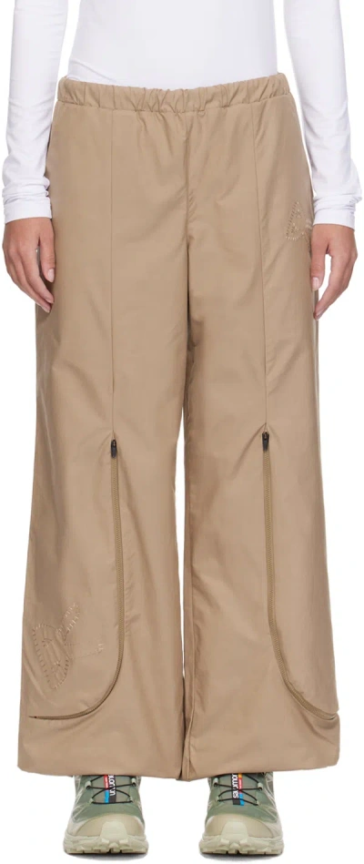 District Vision Beige Zip Trousers In Khaki