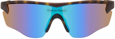 District Vision Brown Junya Racer Sunglasses In Tortoise, Blue Mirro