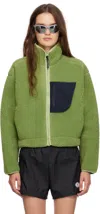District Vision Green Cropped Wool Pile Fleece Jacket In Green