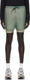 District Vision Green Ripstop Layered Trail Shorts In Green