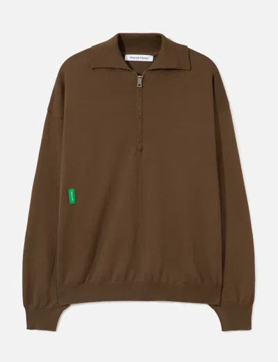 District Vision Merino Wool Quarter Zip Sweater In Brown/褐色/브라운/ブラウン