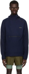 District Vision Navy Hooded Running Midlayer Zip Hoodie In Blue Pique