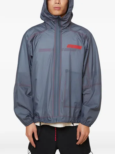 District Vision X Massimo Osti Logo Hooded Jacket In Blue