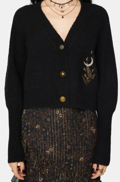 Disturbia Abellona Balloon Sleeve Knit Cardigan In Black