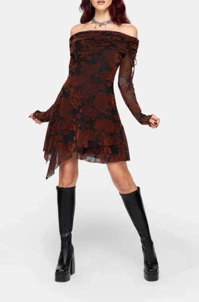 Disturbia Allegra Bardot Flocked Mini Dress In Black