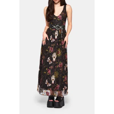 Disturbia Angela Folk Embroidered Mesh Maxi Dress In Black