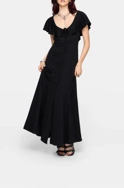 Disturbia Aren Ruffle Tie Front Maxi Dress In Black