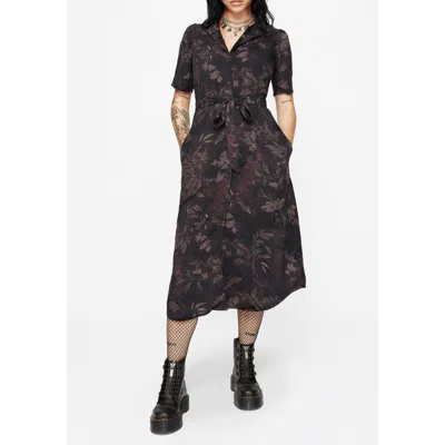 Disturbia Ashmire Moth Print Tie-waist Shirt Dress In Black