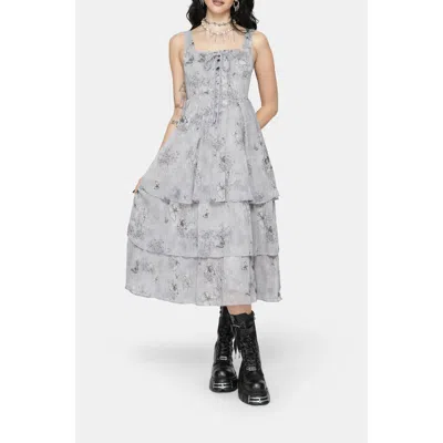 Disturbia Aureline Butterfly Tiered Midi Dress In Gray