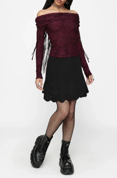 Disturbia Ayr Broderie Denim Skirt In Black