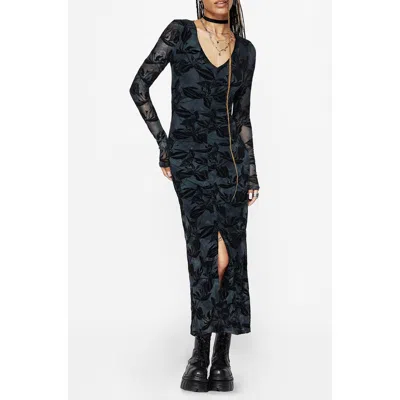 Disturbia Bryn Floral Long Sleeve Maxi Dress In Blue