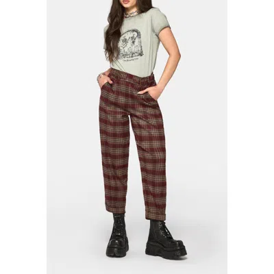 Disturbia Cecily Buckle Check Balloon Trousers In Burgundy