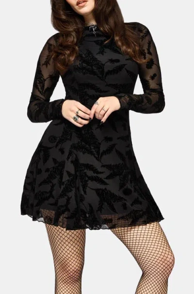 Disturbia Cimora Dandelion Flocked Mesh Mini Dress In Black