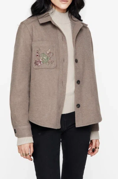 Disturbia Cordelia Floral Frog Embroidered Shacket In Gray