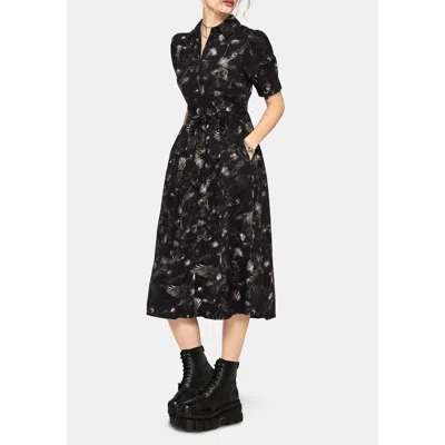 Disturbia Crimson Magpie And Moth Midi Shirt Dress In Black