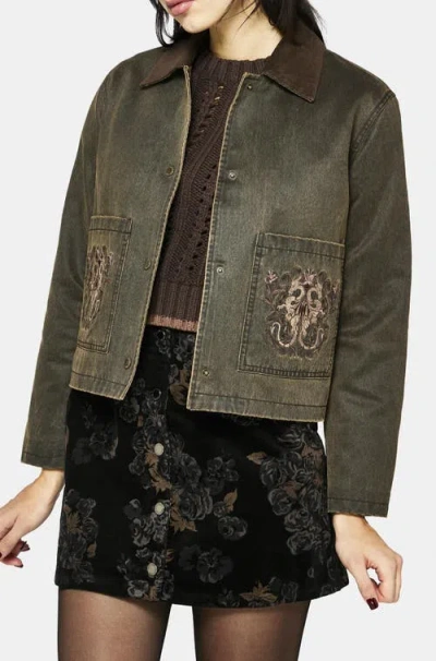 Disturbia Cropped Waxed Coat In Brown
