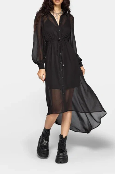 Disturbia Eimhir Chiffon High-low Midi Shirt Dress In Black