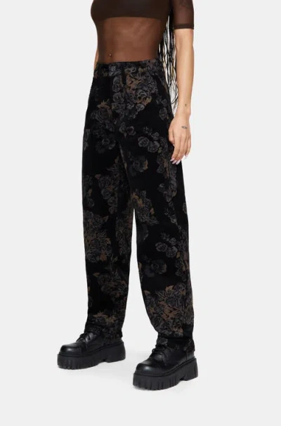 Disturbia Fleur Printed Cord Barrel Leg Trouser In Black