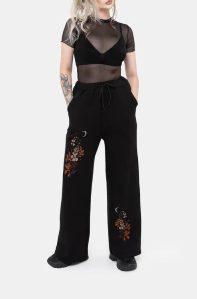 Disturbia Foxglove Embroidered Straight Leg Jogger In Black
