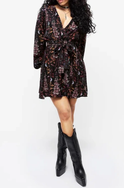Disturbia Foxglove Mini Wrap Dress In Black