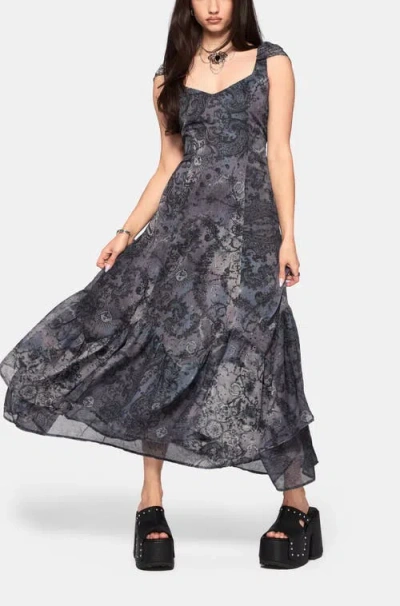 Disturbia Gaia Celestial Print Midi Dress In Gray