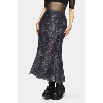 Disturbia Haunt Medieval Print Midaxi Skirt In Black